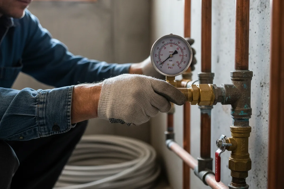 Pressure testing a repaired line during Water Line Repair in West Leyden